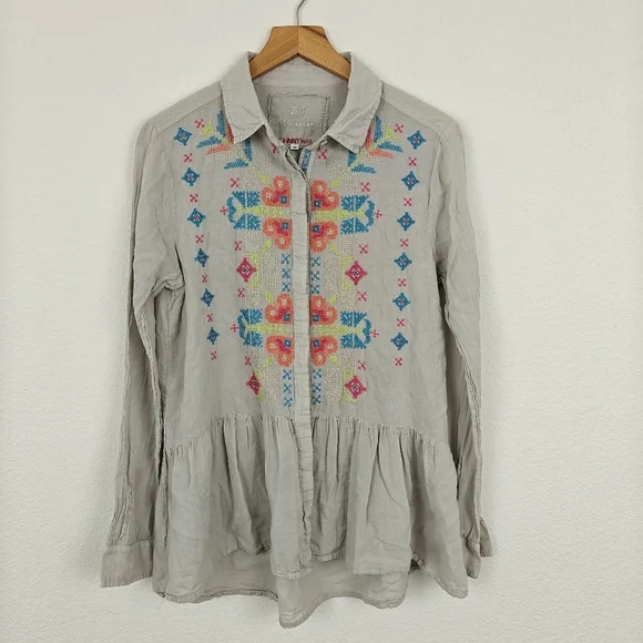 3J Workshop Johnny Was Long Sleeve Button Down Embroidered Lightweight Top Small - Picture 1 of 12